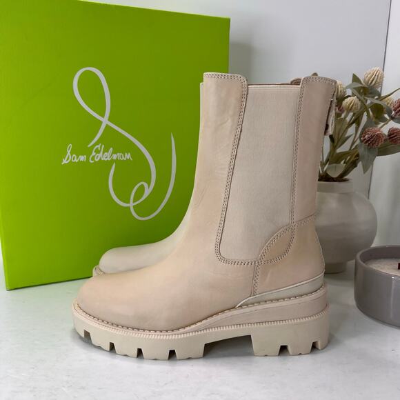 Sam Edelman Genia Leather Chunky Wedge Chelsea Boot Ivory Women's US 6.5M NWB - Picture 3 of 12